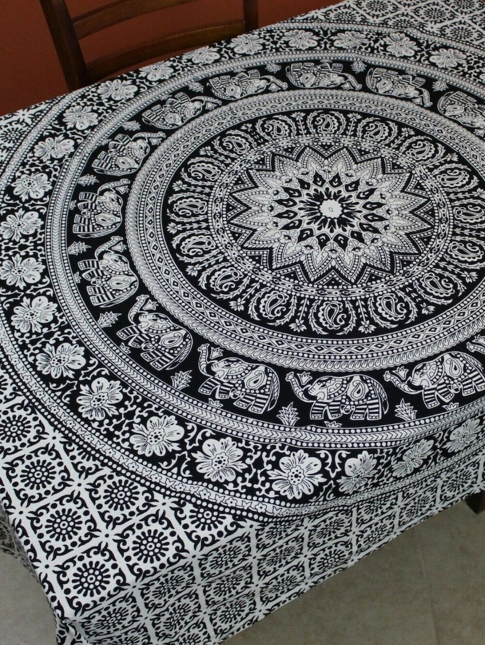 Mandala Tapestry Elephant Floral Pattern Print Made In India Cottton Tablecloth